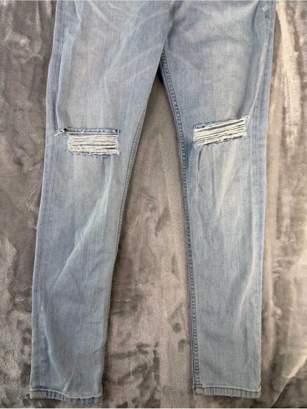 Oro Los Angeles Mens Jeans Sz 34x30 Distressed Ripped LightBlue Wash Broken Loop - Picture 3 of 11